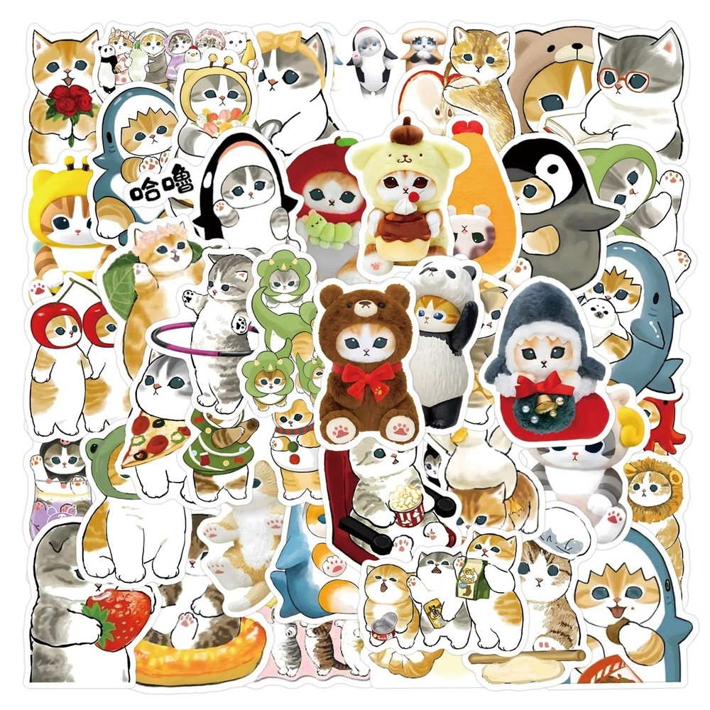 55PCS Kawaii Mofusand Cute Shark Cat Stickers Waterproof DIY Decals