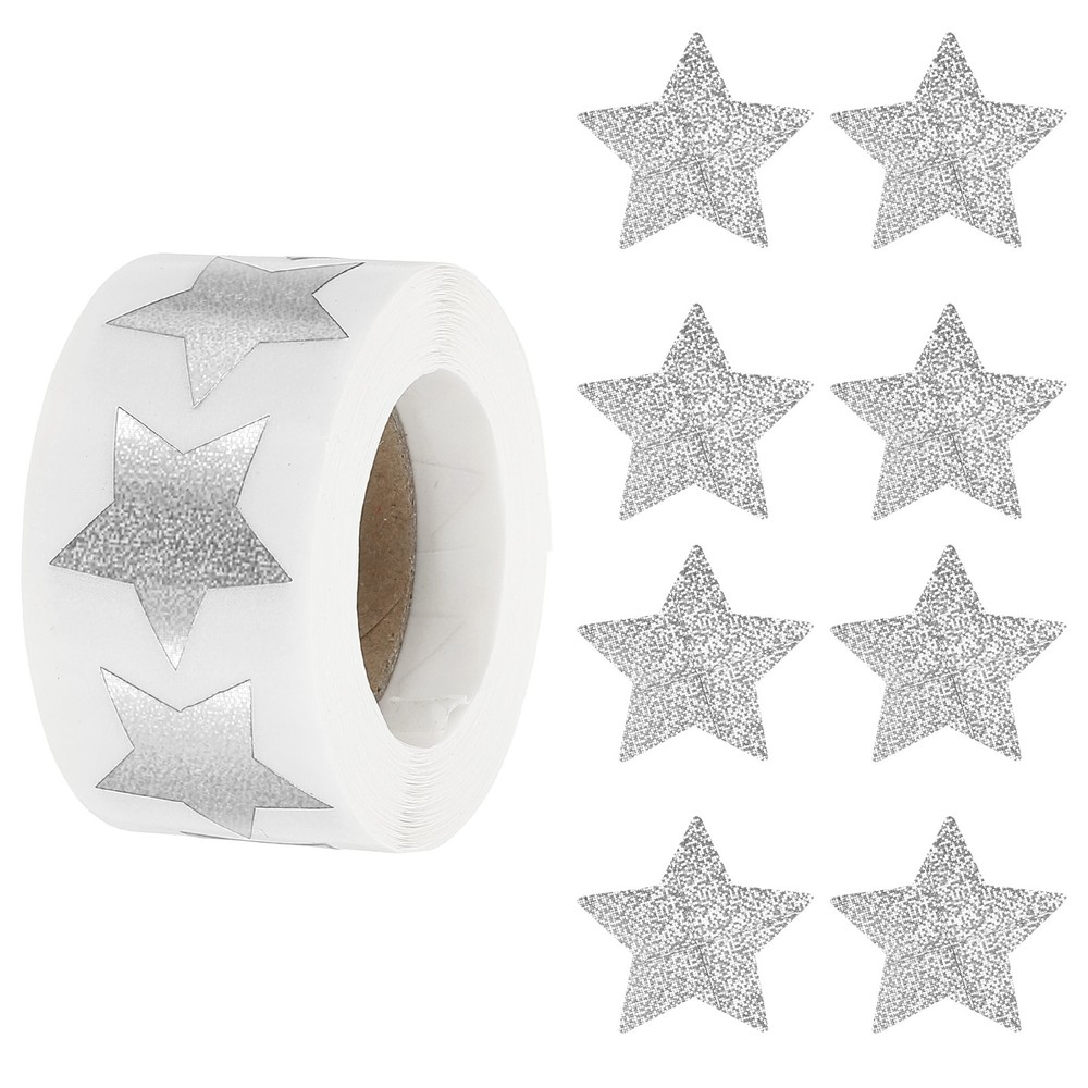 Star Stickers Roll 1 Inch, 500pcs Sparkly Foil Star Labels for Reward, Silver