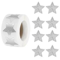 Star Stickers Roll 1 Inch, 500pcs Sparkly Foil Star Labels for Reward, Silver