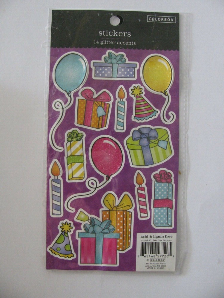 Colorbok Stickers GLITTER BIRTHDAY 14 Pieces NIP