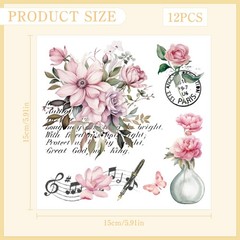 Vintage Floral Rub on Transfers for Crafts: 8×10 inches, Pink Flower