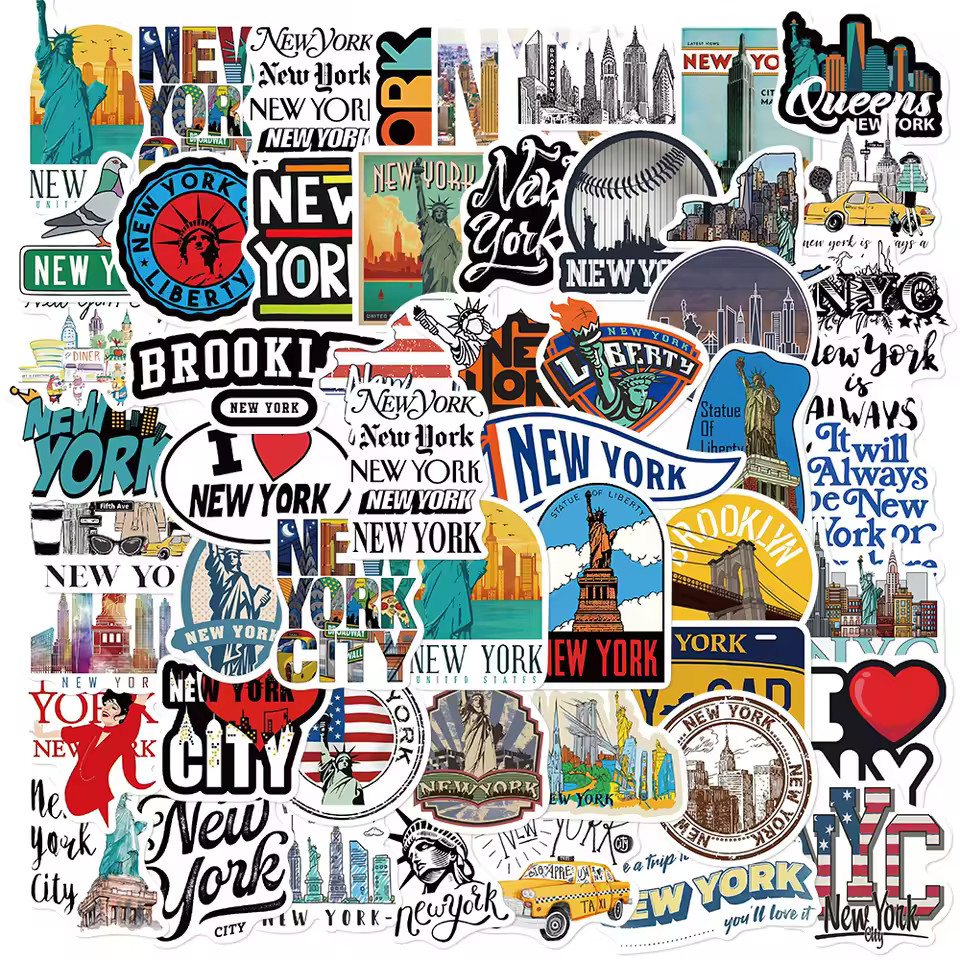 50 PCS New York Travel World Stickers NYC City Stickers Vintage Waterproof Vinyl