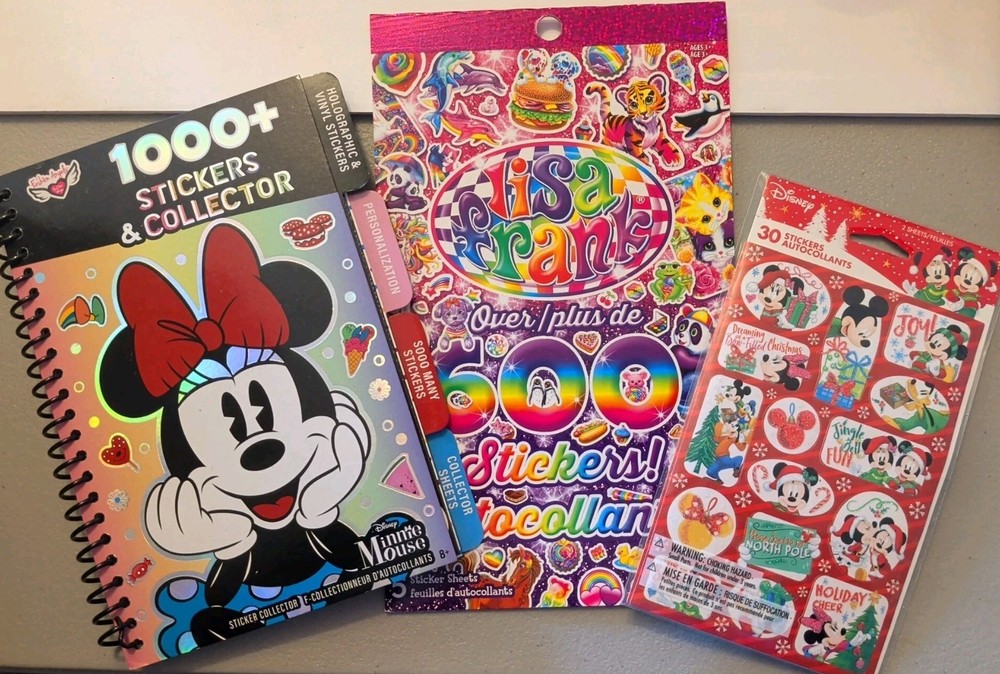 Mixed Sticker Lot~Disney Minnie Mouse 1000+ Stickers Book, Lisa Frank, Christmas