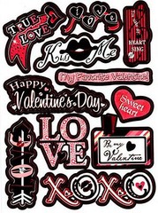 3 Sheets VALENTINES Day Shiny Words LOVE XOXO KISS ME Stickers