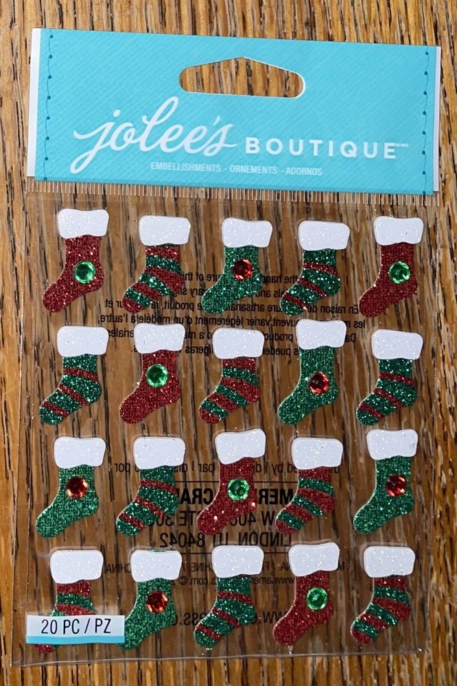 Jolees Stockings Mini Repeats Green Red Christmas XMas Holiday Scrapbook Sticker