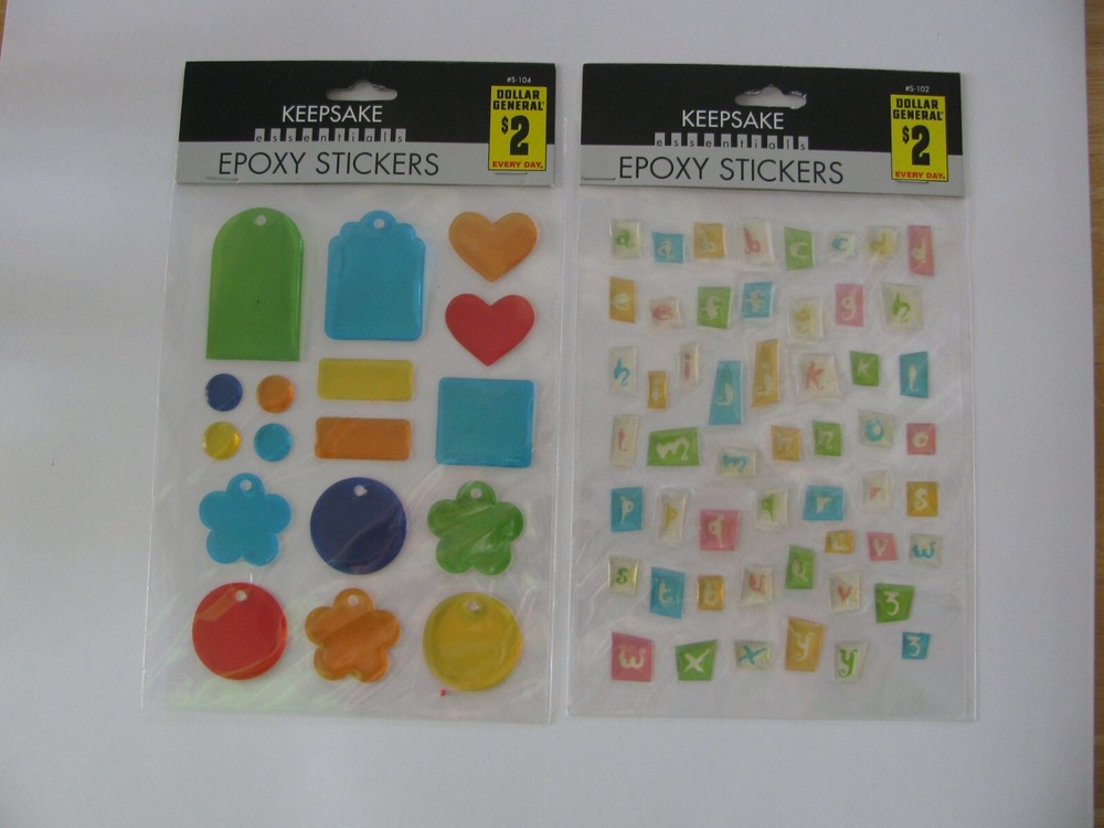 Lot of 2 Keepsake Essentials Epoxy Stickers TAGS & LETTERS NIP