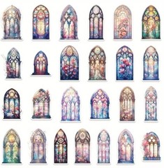 20pcs Stained Glass Church Window -Mini Stickers- Scrapbook, Journal, DIY Crafts