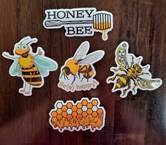 STICKERS x 5 Honey Bee Happy Apiculture Beehive Cartoon Large Sticker BEE6