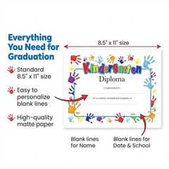30 PCS Handprints Design Kindergarten Diplomas Preschool Graduation Accessory