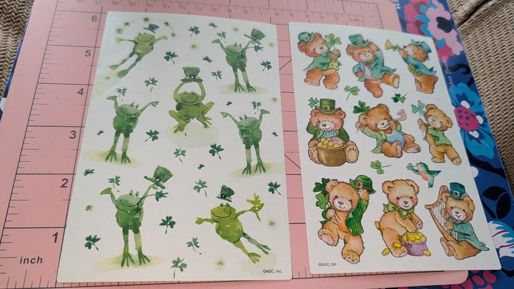 Vintage Stickers American Greetings St Patrick’s Day Teddy Bears Frogs 2 Sheets