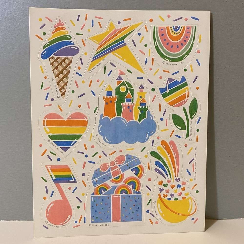 Vintage 1984 Hallmark Rainbow Stickers Hearts Star Castle & More