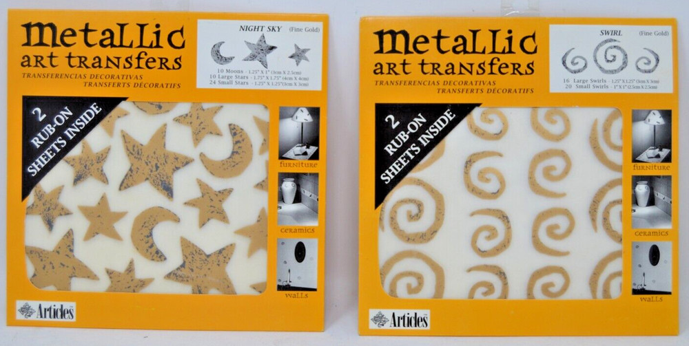 Lot of 2 Articles Metallic Art Transfers Stickers Art and Craft Mixed Theme NIP