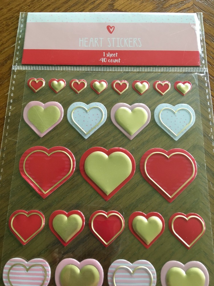 MadeForRetail Vinyl Raised Stickers 40 count NIB Decorative Red & Gold Hearts