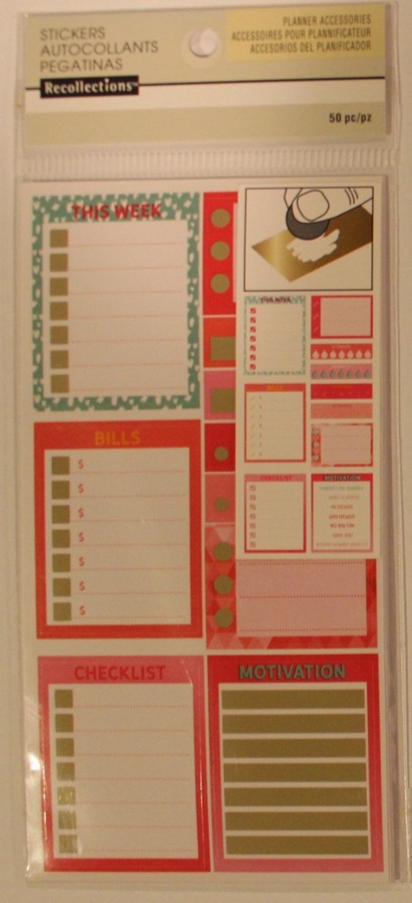 New Recollections scrapbook stickers planner 5 sheet pink gold teal notes check