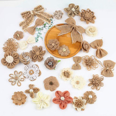 32 PCS Natural Burlap Flowers Set, Burlap Bows and Scrapbook Embellishments for