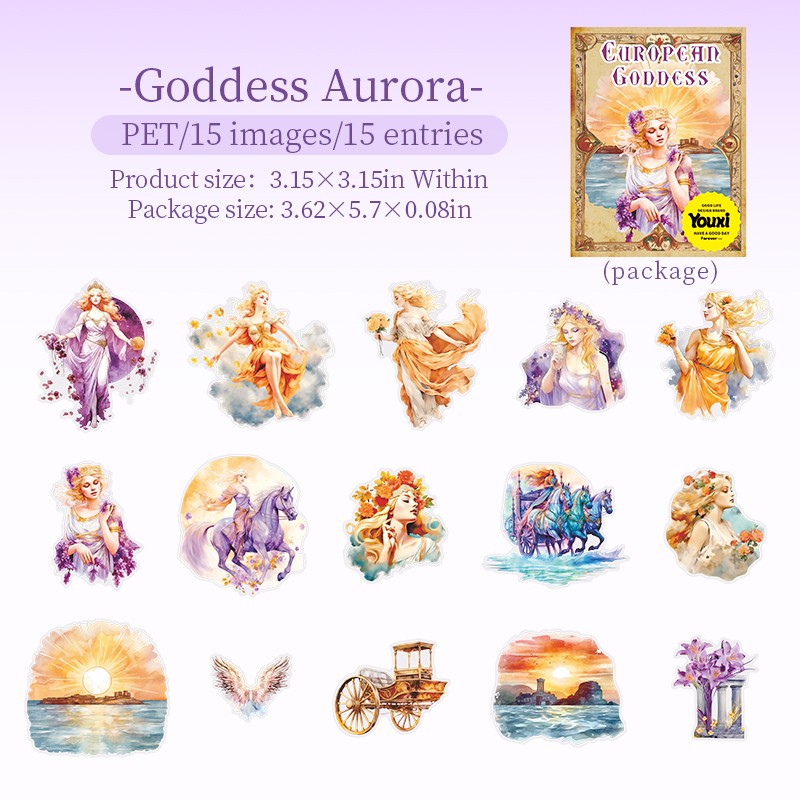 15Pcs European Goddess PET Stickers Journaling Album Card Scrapbooking Craft Art