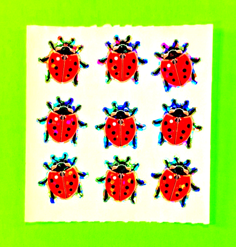 Vintage Sandylion Glittery Red Lady Bugs Sticker Sheet