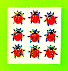 Vintage Sandylion Glittery Red Lady Bugs Sticker Sheet