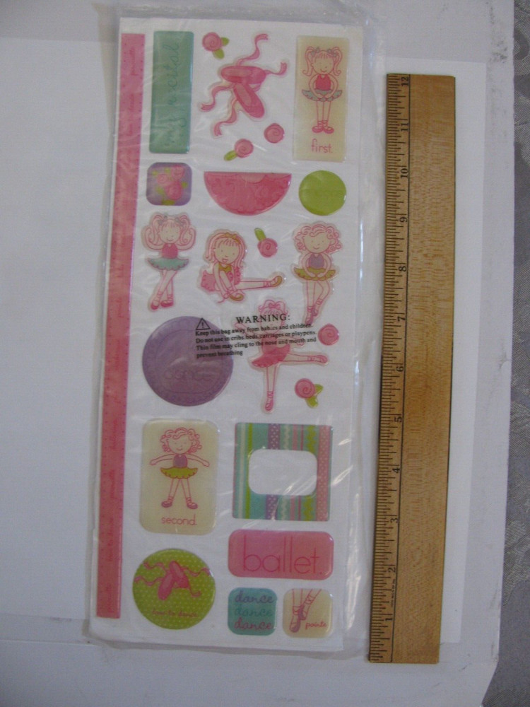 Oriental Trading BALLET EPOXY STICKERS 2 Sheets Borders Frames Images Words NOS