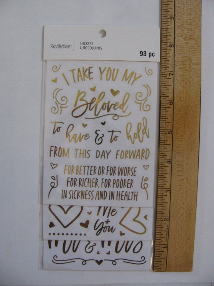 Recollections Stickers WEDDING WORDS & PHRASES Gold Flip Pack 93 Pieces NOS