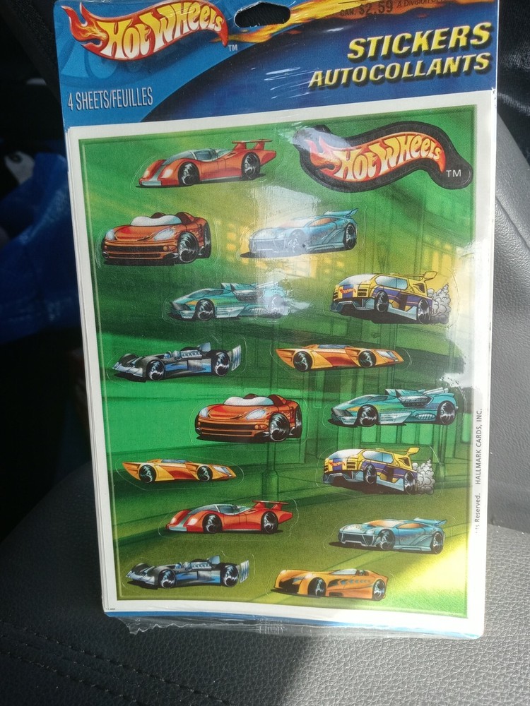 Vintage Hallmark Stickers HOT WHEELS Cars Scrapbook 4 Sheets Heartline New 2002
