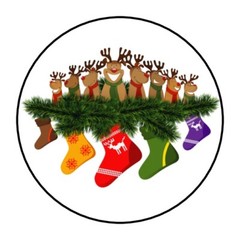 30 Cute Christmas Envelope Seals Labels Stickers 1.5″ Round reindeer stockings