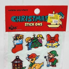 VINTAGE RUSS CHRISTMAS STICK ONS PUFFY STICKERS NOS SEALED IN PACKAGE SANTA BELL