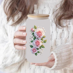14 Pieces Beautiful Rose Flower UV DTF Transfer Stickers, Waterproof, Scratch Re