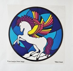 Vtg 80s Sandylion Sticker Pegasus 1984 Jumbo Stained Glass Transparent Decorator