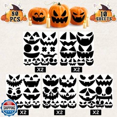 LINAYE 80 PCS Pumpkin Decorating Stickers, Halloween Jack-O-Lantern Face Stic