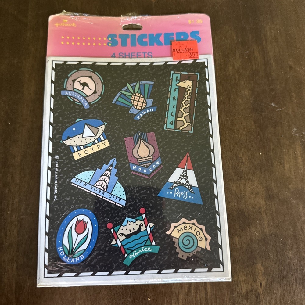 Vintage 1990 Hallmark Stickers Australia Egypt NYC Mexico Countries World Travel