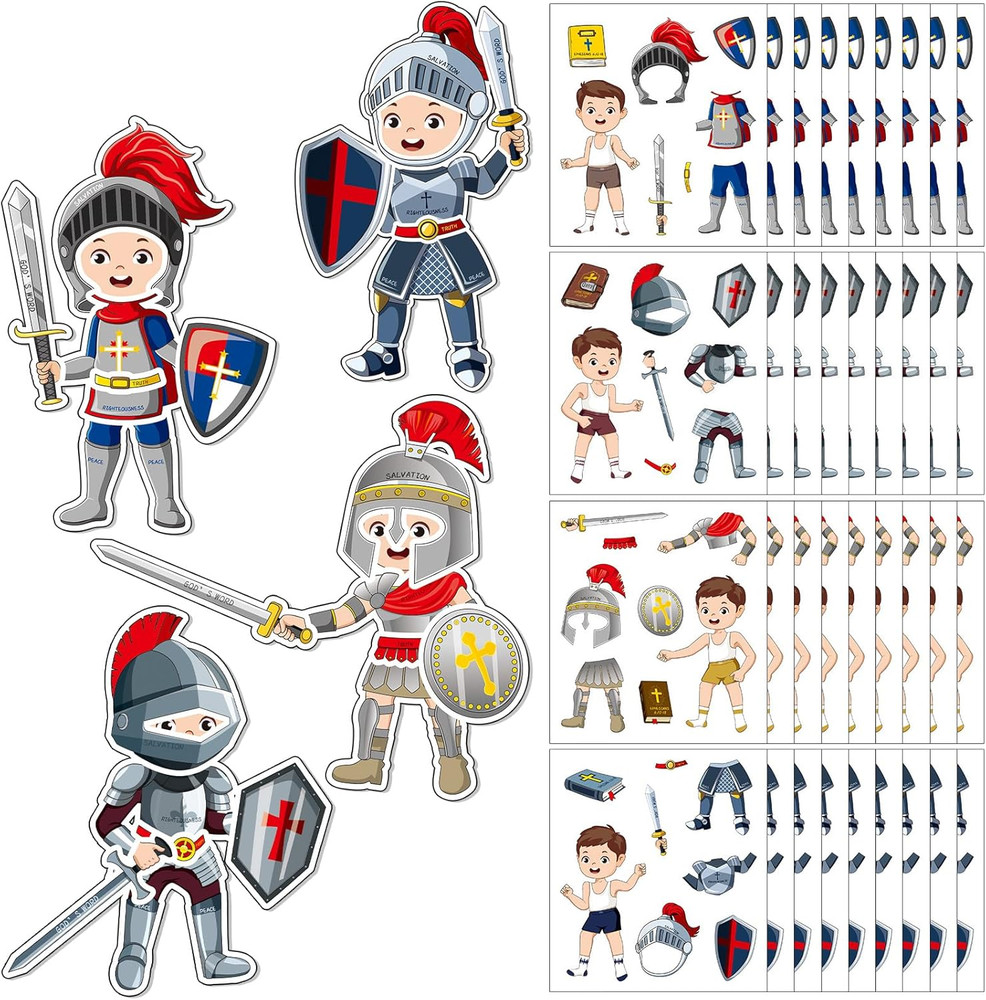 192 Pcs Armor of God Stickers Craft Kit for Kids Religious Bible Medieval Sticke