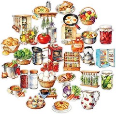56PCS Kitchen Food Cooking PET Stickers Vintage Bakery Journal Scrapbook Decor