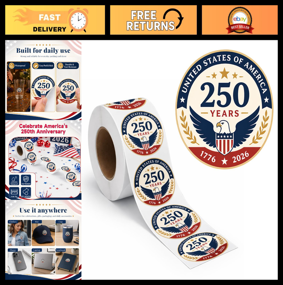 500 Pcs Round Patriotic Stickers 1.77″ Vintage Waterproof USA Decals for 4th of