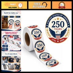 500 Pcs Round Patriotic Stickers 1.77″ Vintage Waterproof USA Decals for 4th of