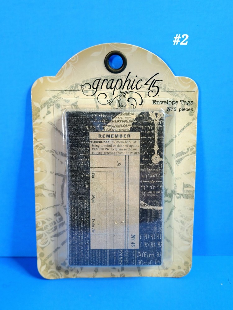 RARE GRAPHIC 45 STAPLES ENVELOPE TAGS KRAFT BLACK 5 CT. SCRAPBOOK EMBELLISHMENTS