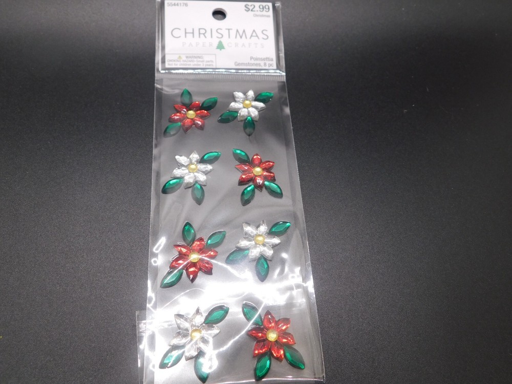 Christmas paper crafts Poinsettia Gemstones stickers 8pc