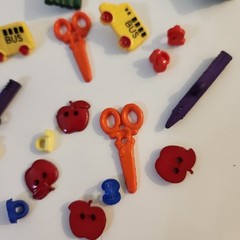 UNUSED Decorative Buttons SCHOOL BUS APPLE NUMBERS Crafts Sewing Scrapbook