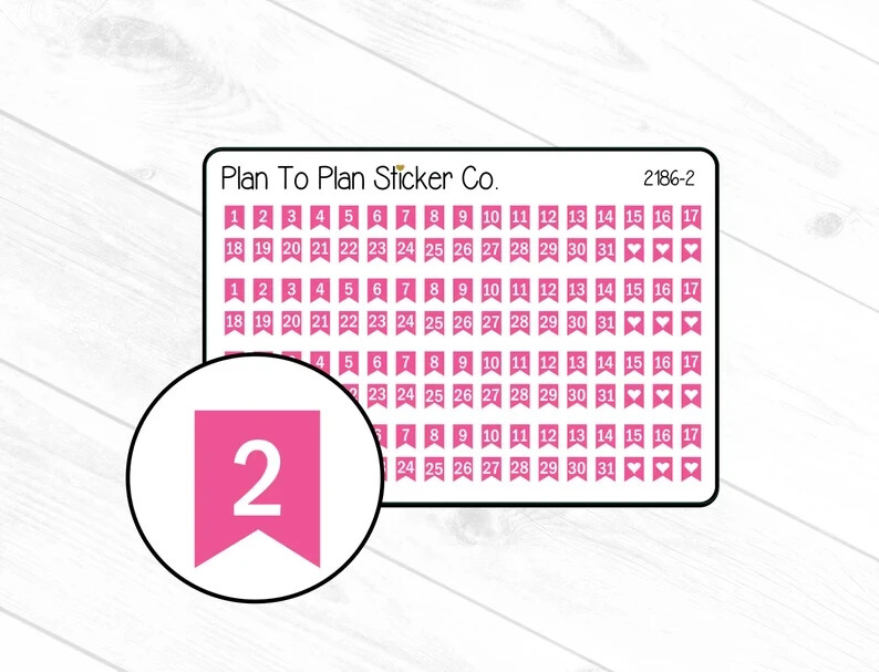 2186-2~~Dark Pink Mini Flag Date Covers Planner Stickers.