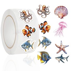 500 Pcs/Roll Cartoon Marine Life & Seashell Stickers PVC Waterproof Decals for J