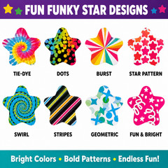 500 Funky Pattern Star Stickers – 1.5″ Multicolor Paper Sticker Rolls