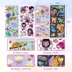 500+ Piece Kids Stickers Mix – Common, Holographic, Glitter Foil, 3D Puffy