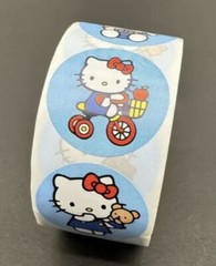500 pcs Sticker Seals Roll Hello Kitty Blue Background Semi Gloss Self Adhesive