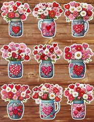 Valentines Flowers Die Cut Vinyl Stickers Set Scrapbooking Laptop Waterbottle