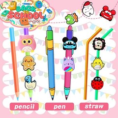 100 Pcs Pencil Topper Decoration,Mixed Style Pen Straw Clips Toppers Charms f…