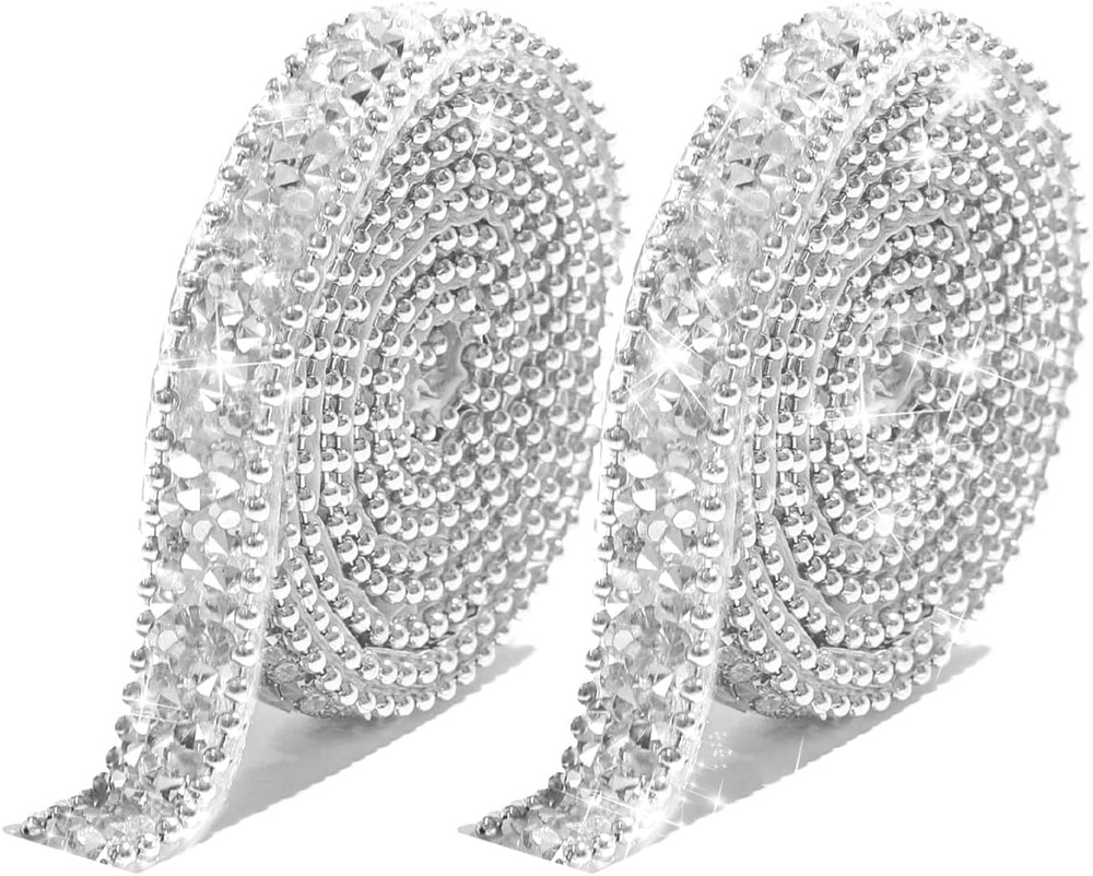 2 Pack 1Cm/0.39In Self Adhesive Crystal Tape, 1 Yard Each Rhinestone Ribbon Wrap