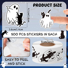 1000 Halloween Ghost Holding Cat Sticker Rolls (2 Rolls), 16 Designs Decals