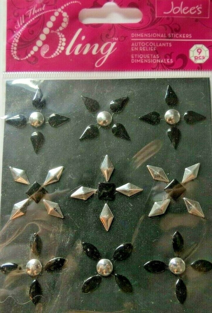 JOLEE’S ALL THAT BLING BLACK SILVER STUDS 9 PC 3D STICKERS SCRAPBOOK CRAFT