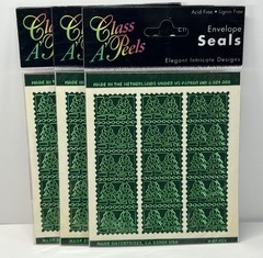Class A Peels Stickers GREEN CHRISTMAS TREE SEALS / STICKERS 3 Packs CHRISTMAS