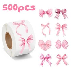 500pcs/roll Pink Bow Seal Stickers, Cute Gift Box Blessing Stickers, Packaging D